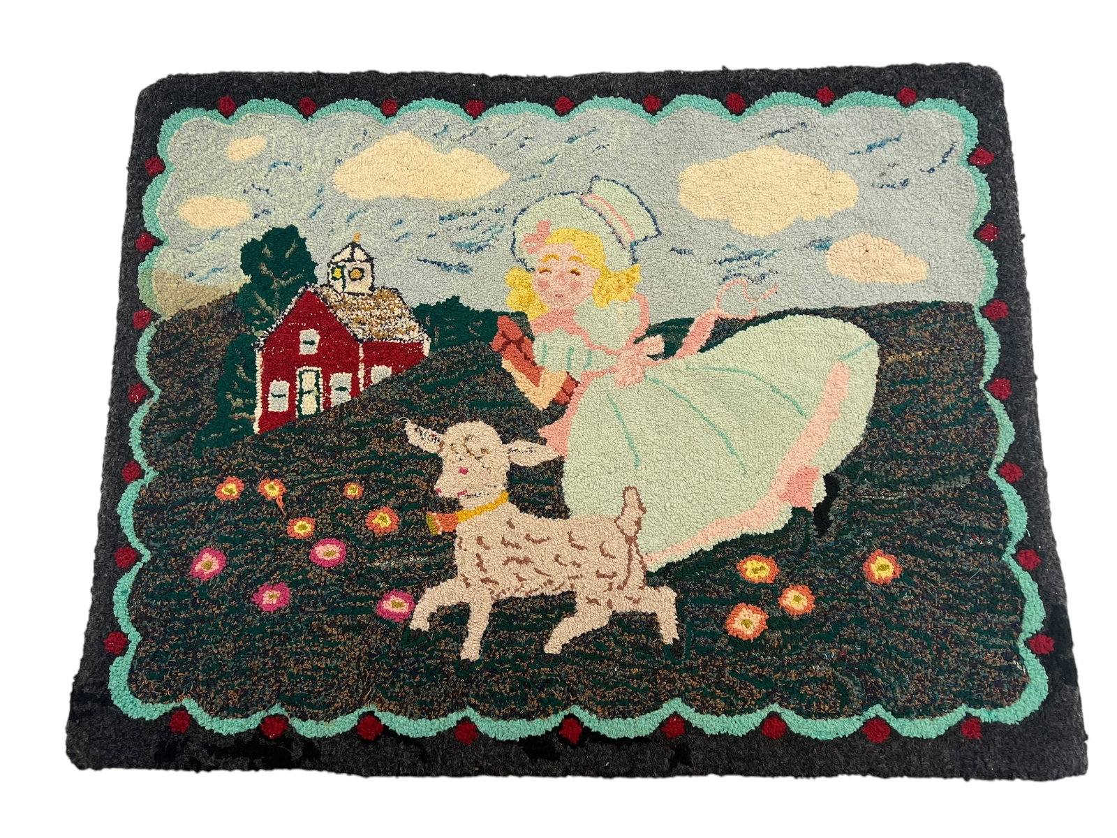 Antique Hand Hooked Rug Mary Had a Little Lamb (1 of 7)