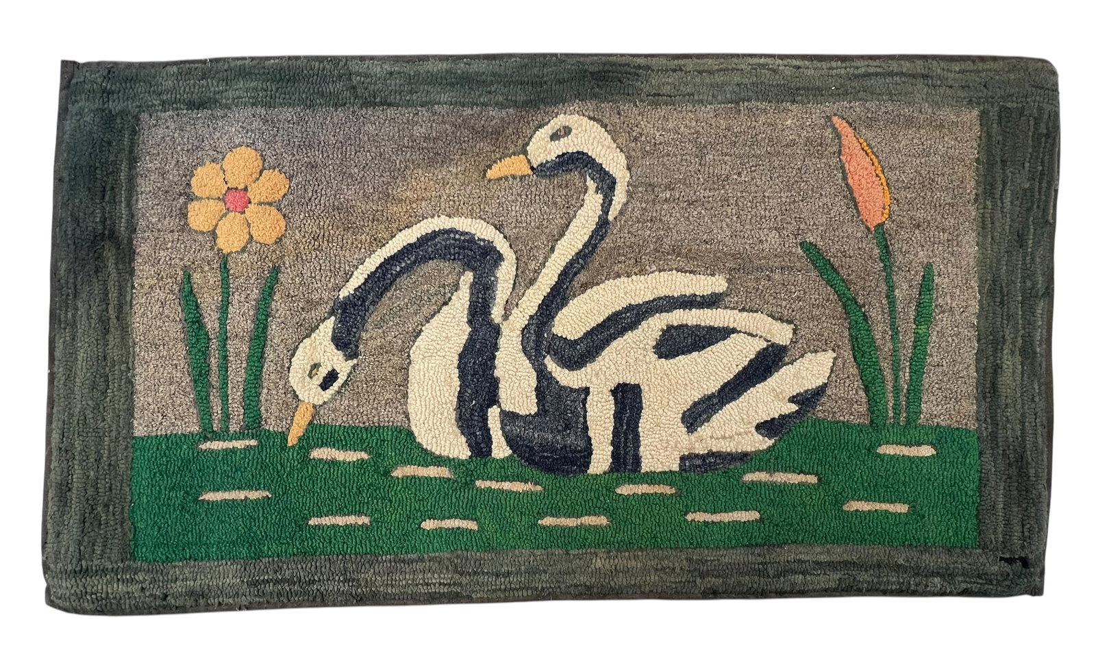 Antique Hand Hooked Rug with Swans (1 of 7)