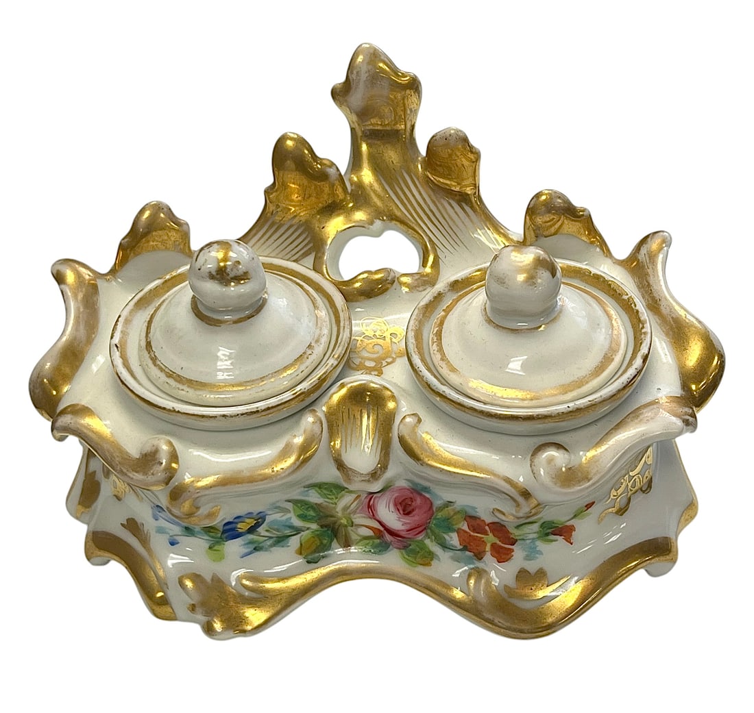 Antique French Paris Porcelain Ink Well: Antique French Paris Porcelain Ink Well.