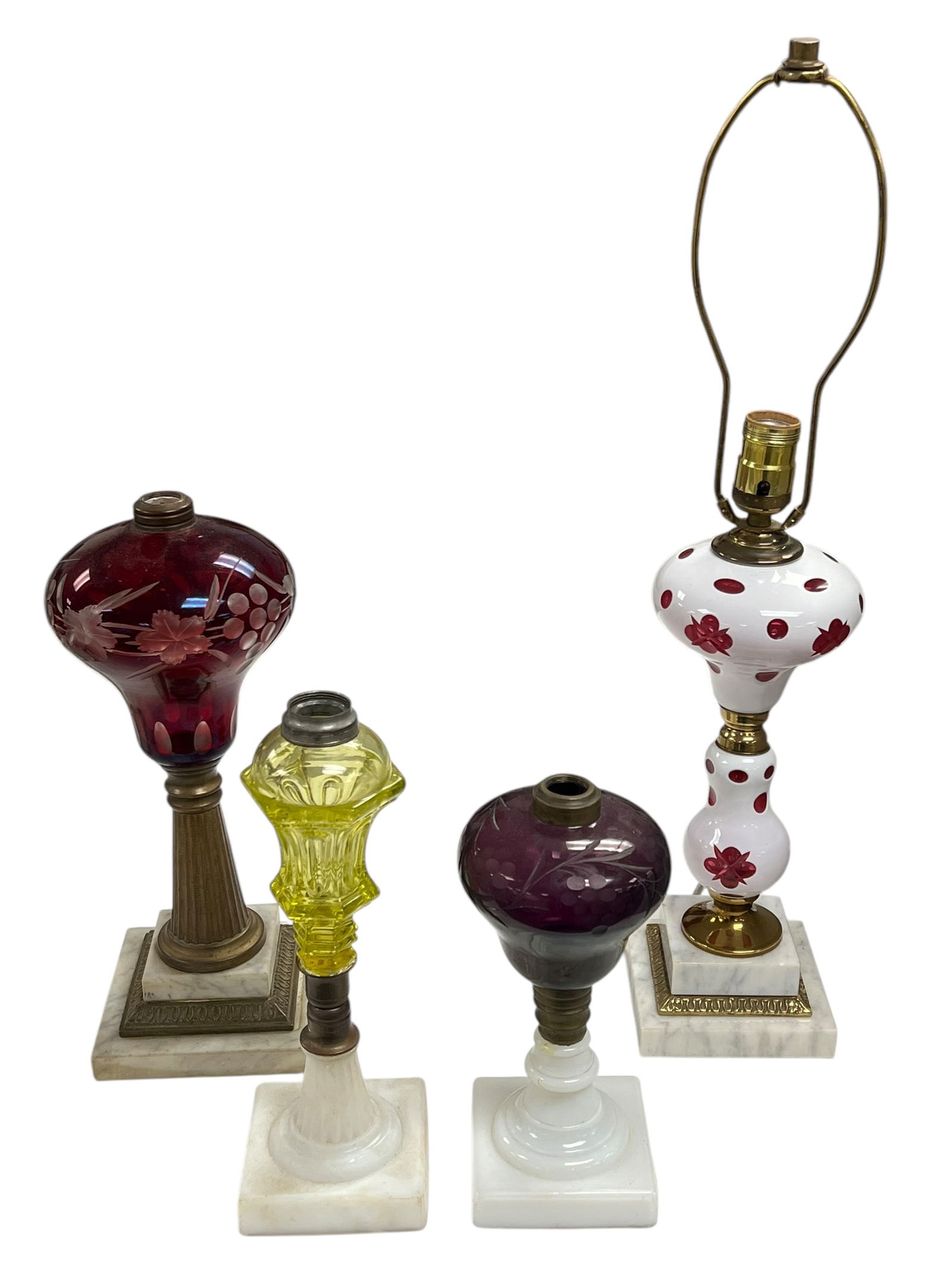 Lot of 4 Antique Glass and Marble Oil Lamp Bases (1 of 6)
