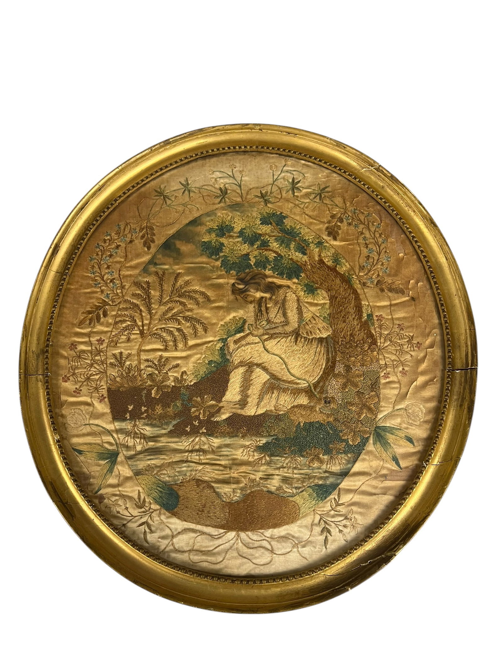 Early Needlework Embroidery on Silk Framed (1 of 5)