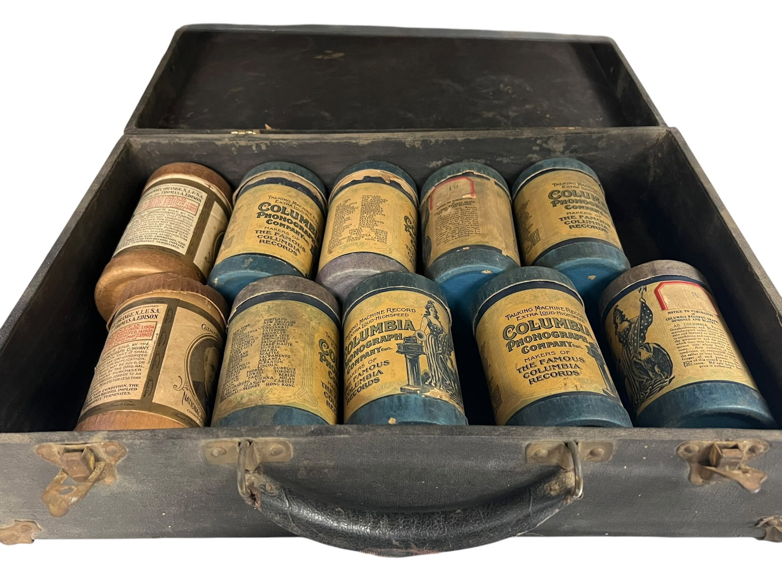 Case with Edison and Columbia Cylinder Rolls: Case with Edison and Columbia Cylinder Rolls.