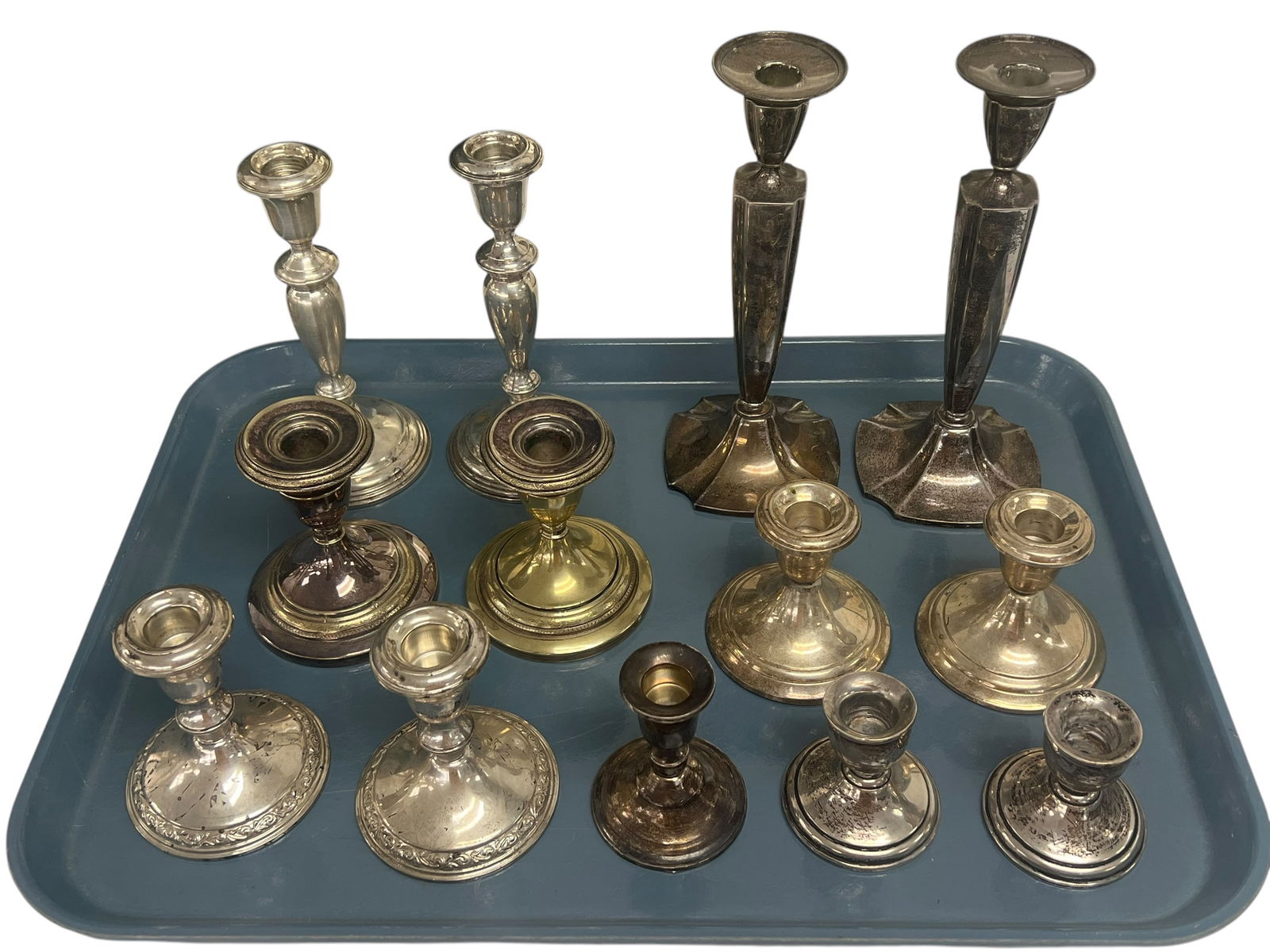Lot of Sterling Silver Weighted Candlesticks 6 Pairs 1 Single (1 of 5)