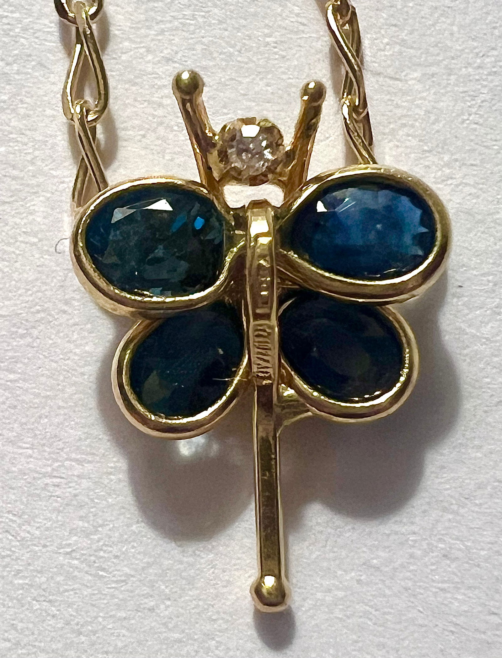 18K Gold UnoAErre Dragonfly Necklace with Sapphires and a Diamond (1 of 10)