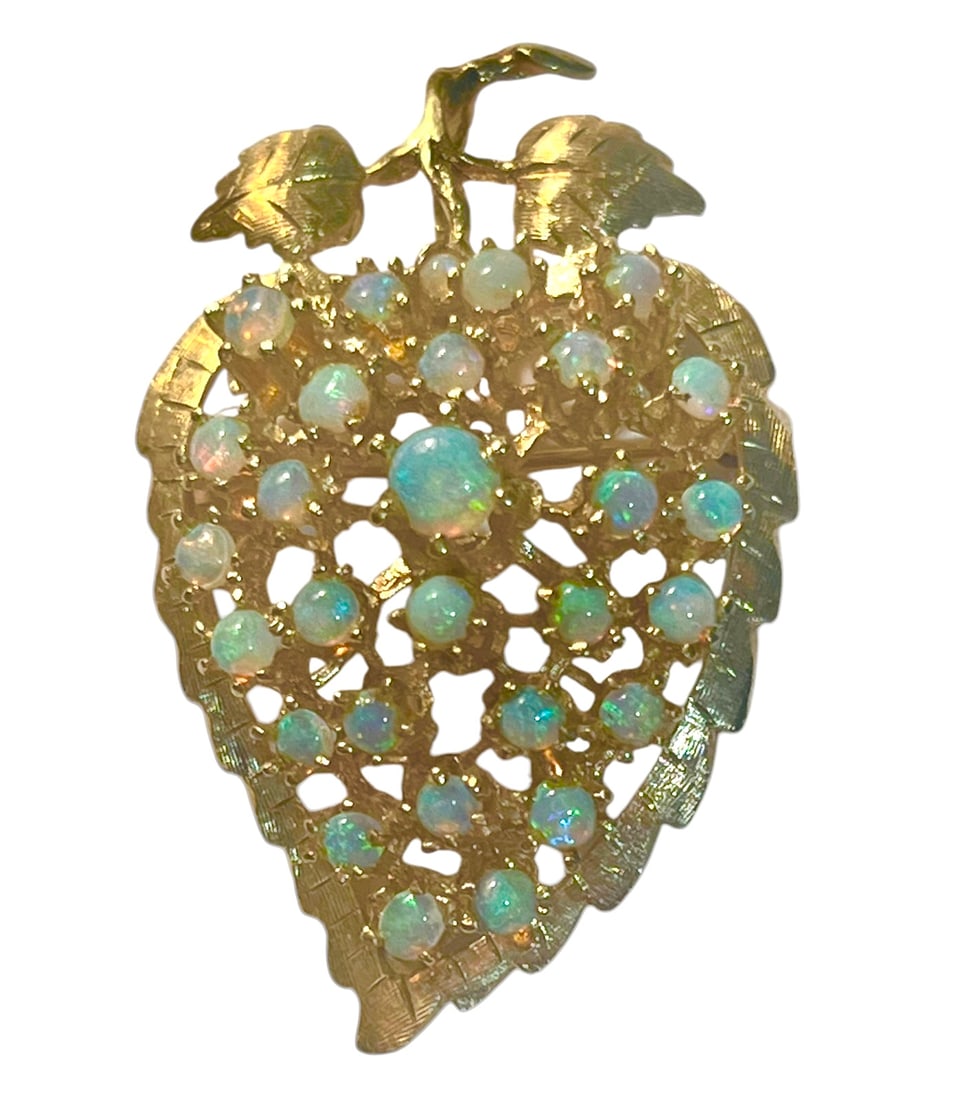 14K Gold and Opal Leaf Brooch Pendant (1 of 8)