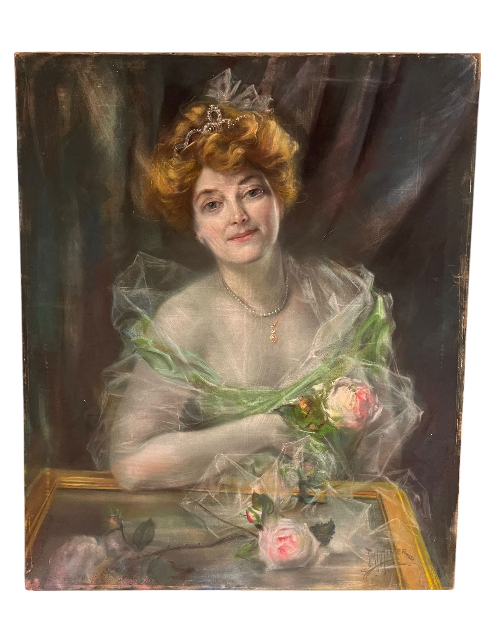 Antique Victorian Signed Pastel Gibson Girl: Antique Victorian Signed Pastel Gibson Girl. 36 Inches by 30 inches.
