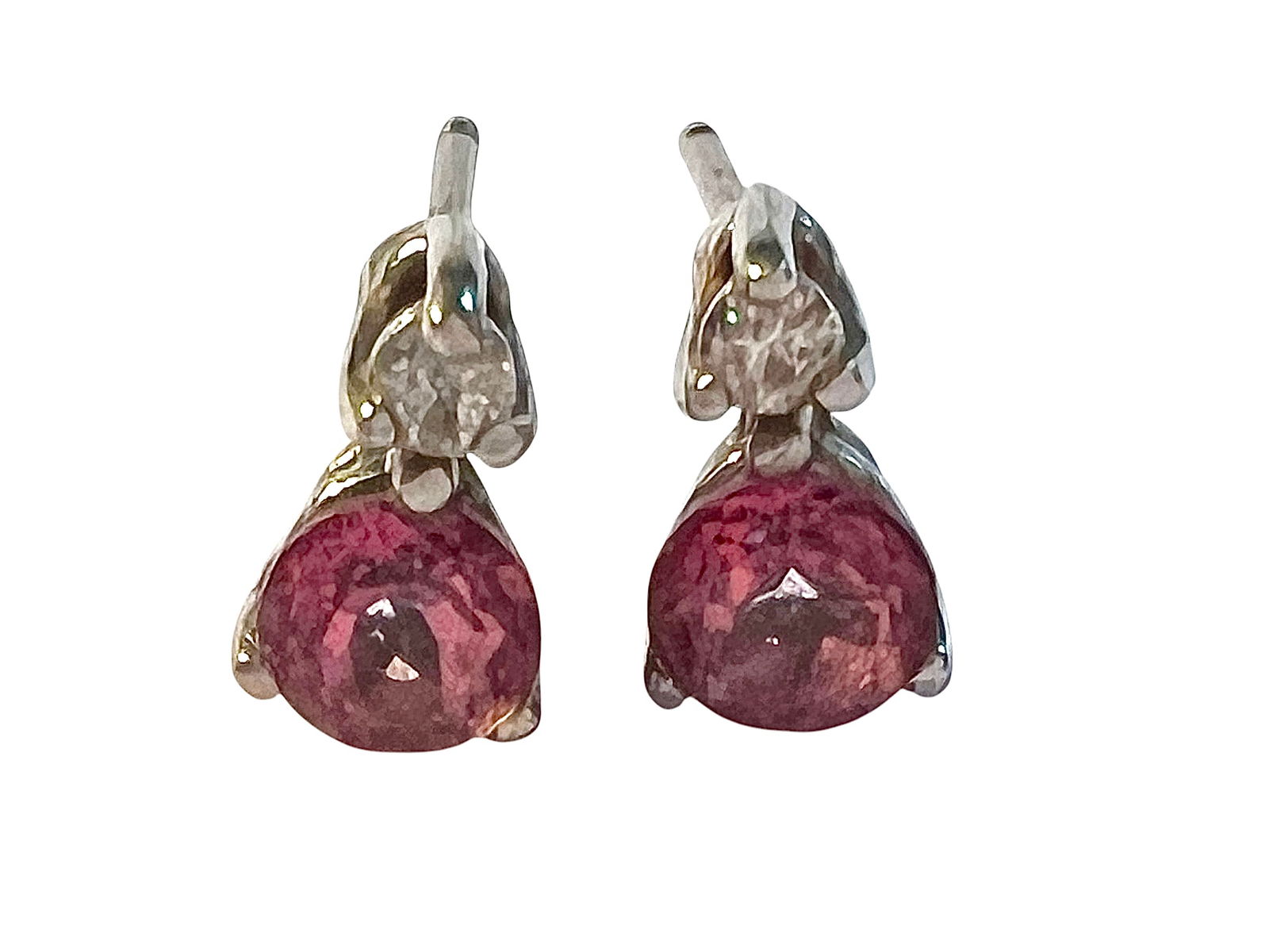 14K White Gold Pink and White Stone Stud Earrings (1 of 6)