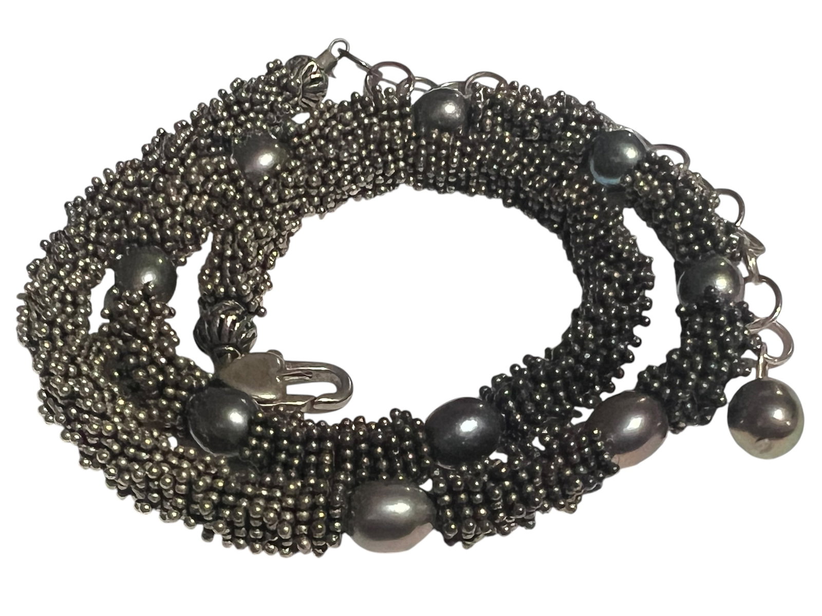 Michael Dawkins Sterling Silver Caviar Beaded Pearl Necklace: Michael Dawkins Sterling Silver Caviar Beaded Pearl Necklace. It is 18 inches long.