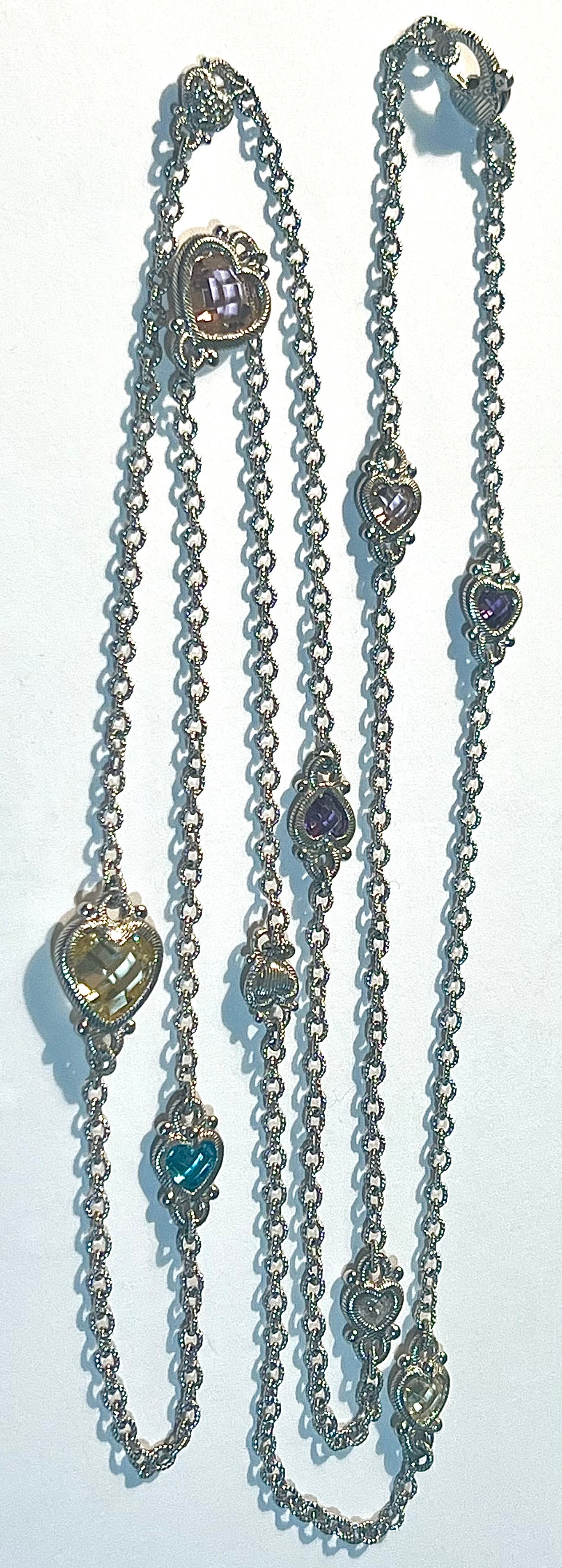 Judith Ripka Sterling Silver Long Chain with Hearts: Judith Ripka Sterling Silver Long Chain with Hearts. It is 36 inches long.