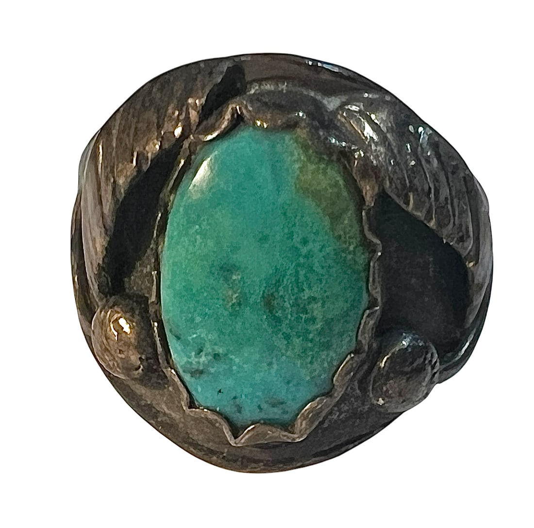 Old Harvey Era Trade Post Native American Sterling Turquoise Ring (1 of 8)