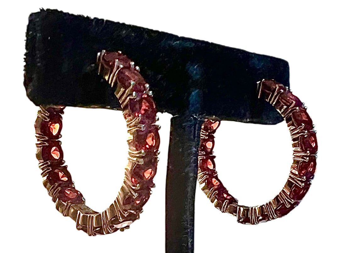 Sterling Silver and Garnet Hoop Earrings (1 of 9)