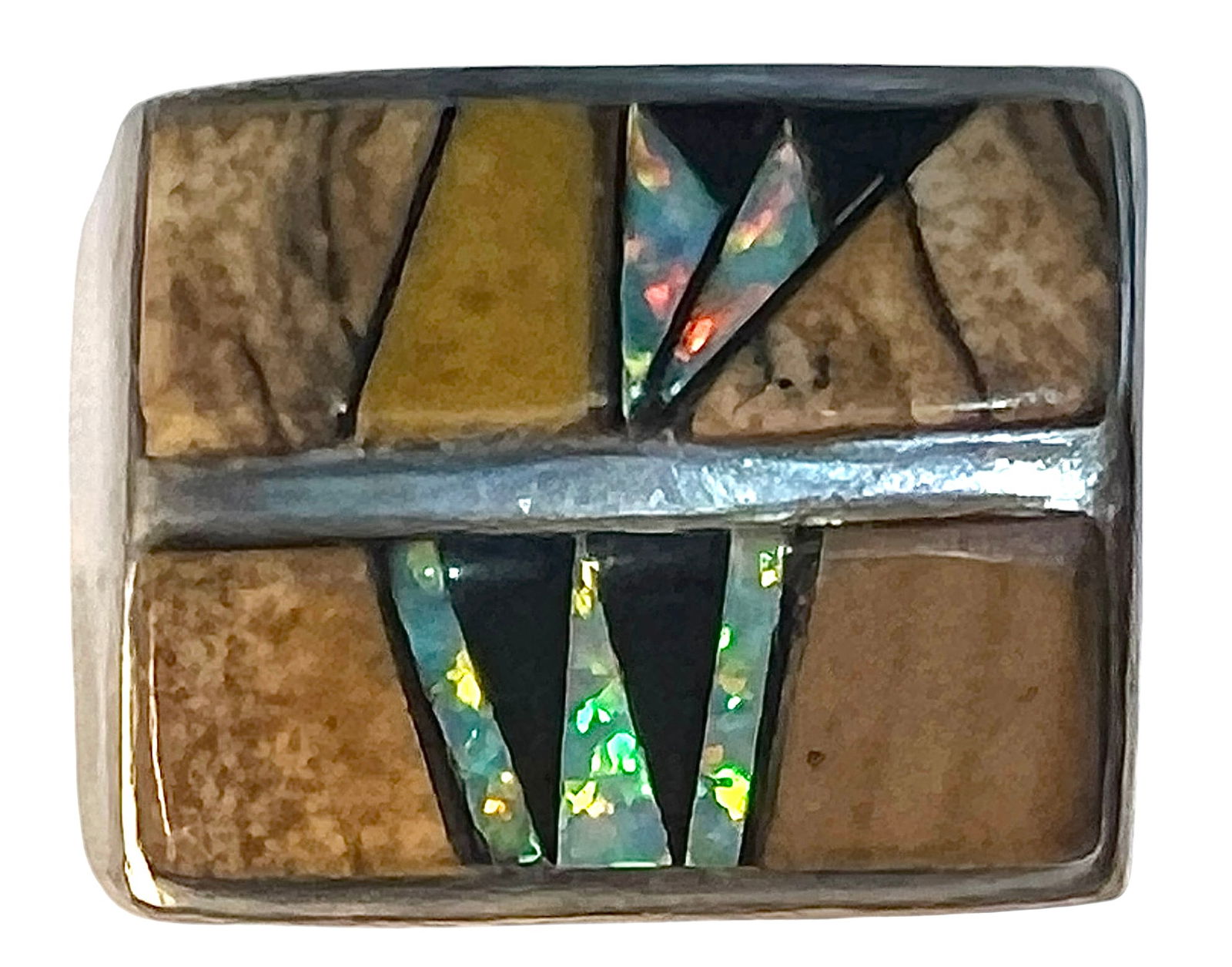 Navajo Calvin Begay Sterling Silver Inlaid Ring with Opal (1 of 9)