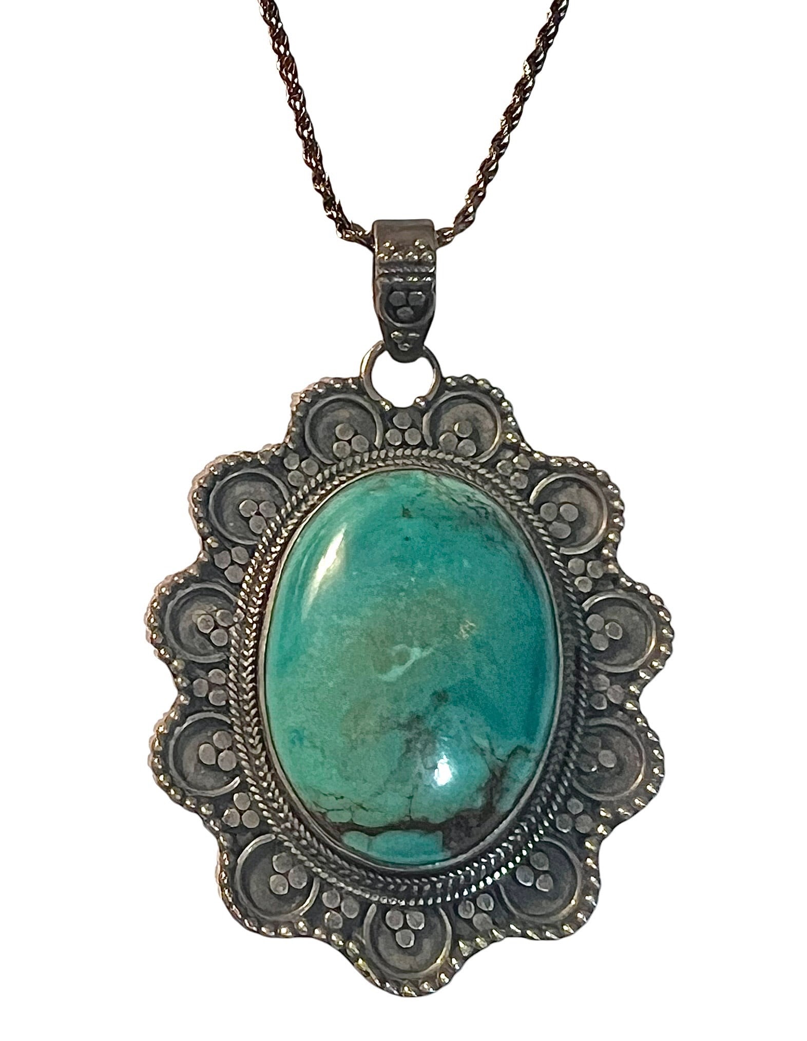 Old Trade Post Native American Sterling Silver and Turquoise Pendant and Chain (1 of 7)