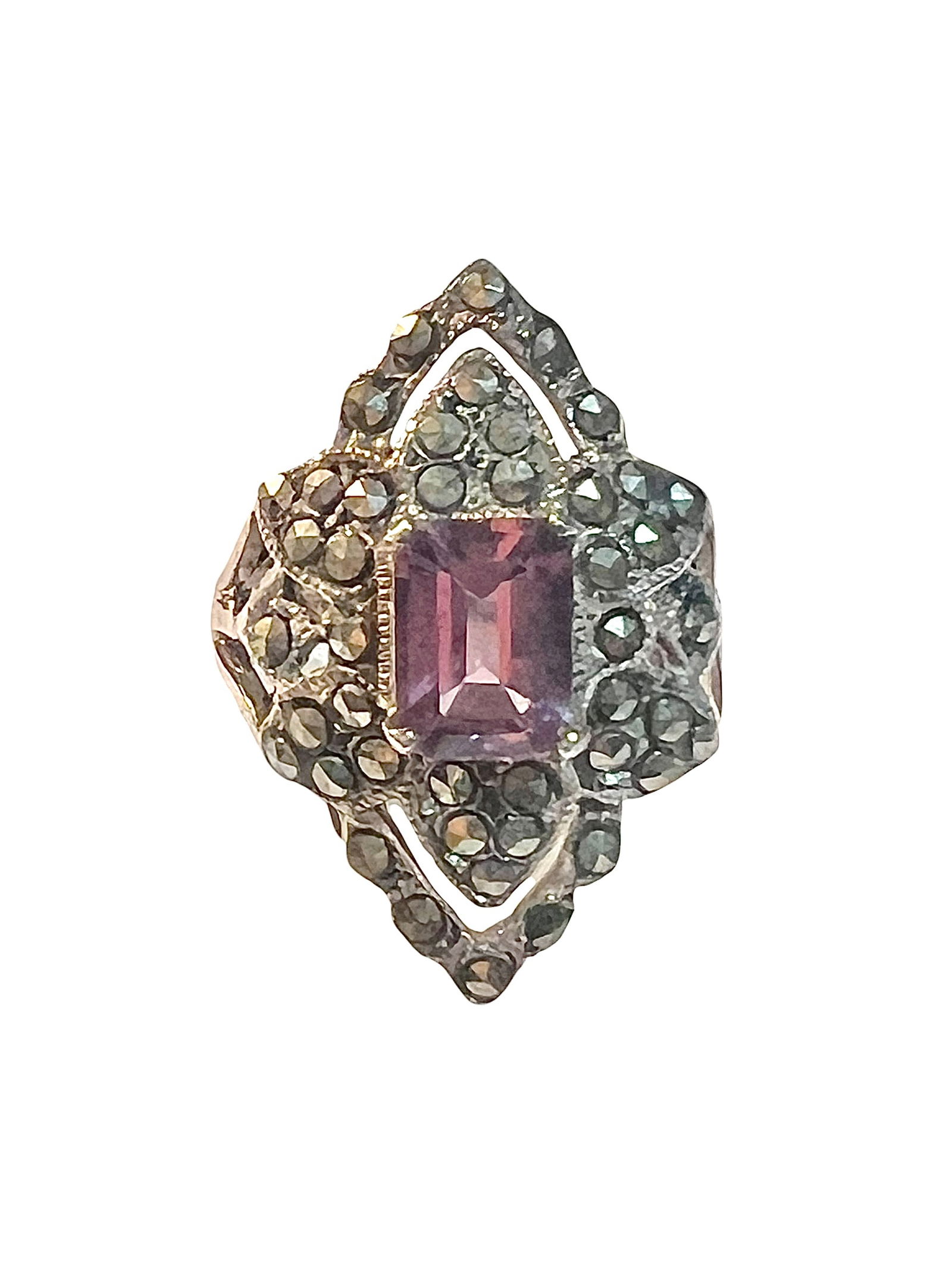 Art Deco Style Sterling Silver Amethyst and Marcasite Ring (1 of 7)