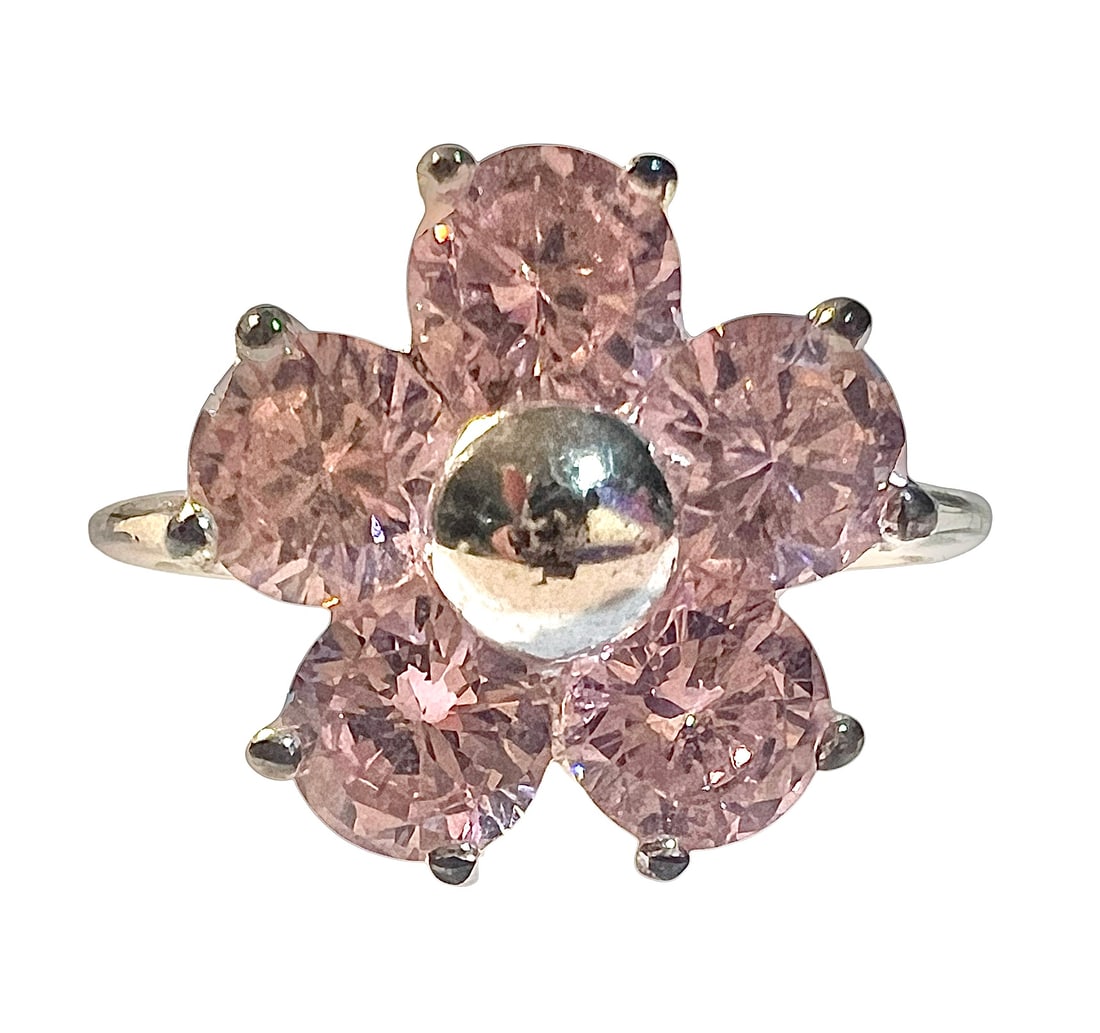 Sterling Silver Pink Stone Flower Ring (1 of 7)