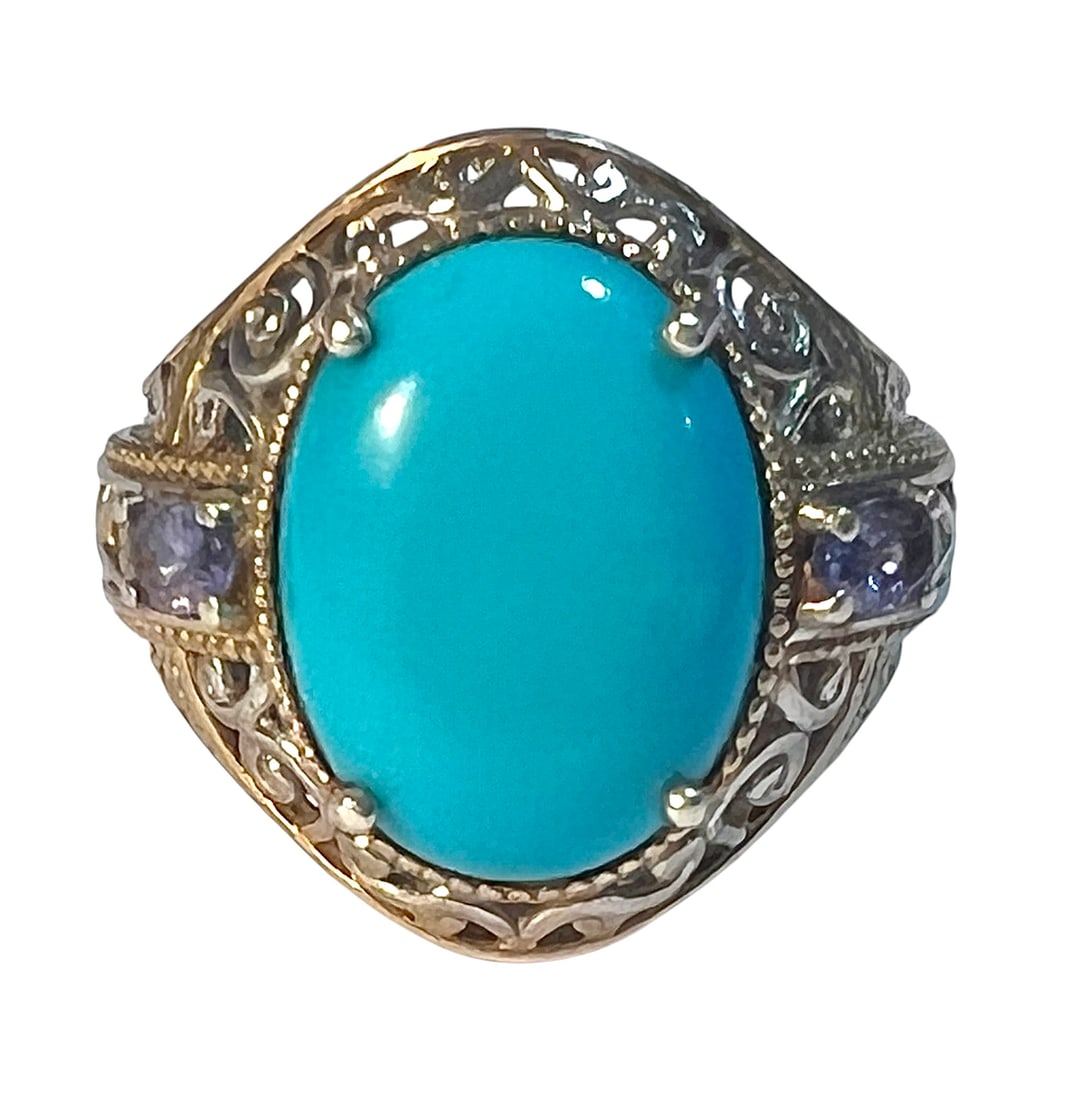 Sterling Silver Turquoise and Amethyst Ring with Gold Tone Accents (1 of 7)