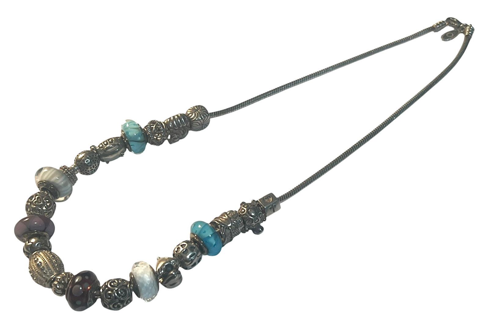 Pandora ALE Sterling Silver Necklace with 22 Charms: Pandora ALE Sterling Silver Necklace with 22 Charms. Necklace is 20 inches long. It weighs 107.4 grams.