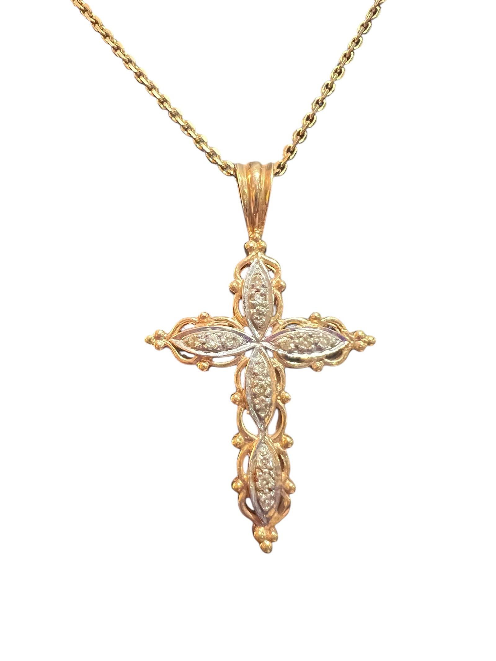 14K Gold and Diamond Cross on a 14K Gold Rope Chain (1 of 7)