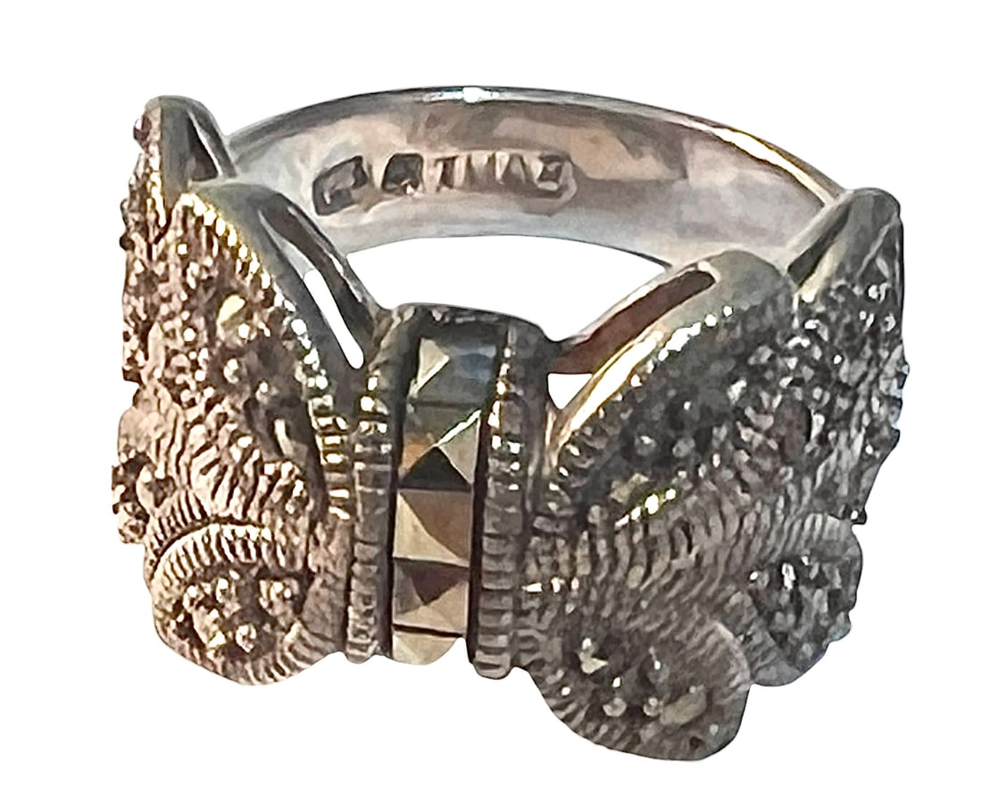Sterling Silver and Marcasite Butterfly Ring: Sterling Silver and Marcasite Butterfly Ring. Size 7.