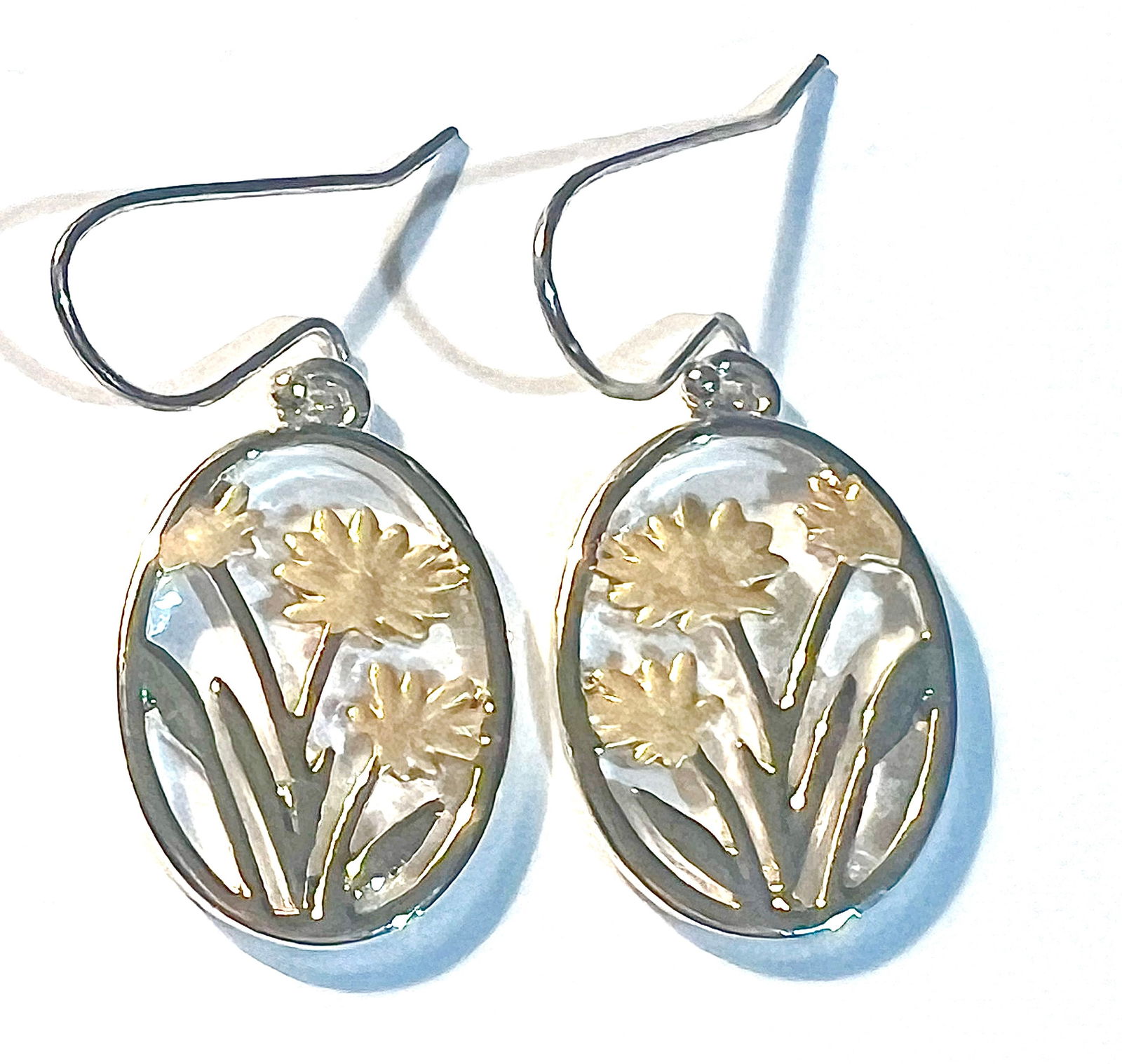 Sterling Silver Two Toned Floral Dangle Earrings (1 of 6)