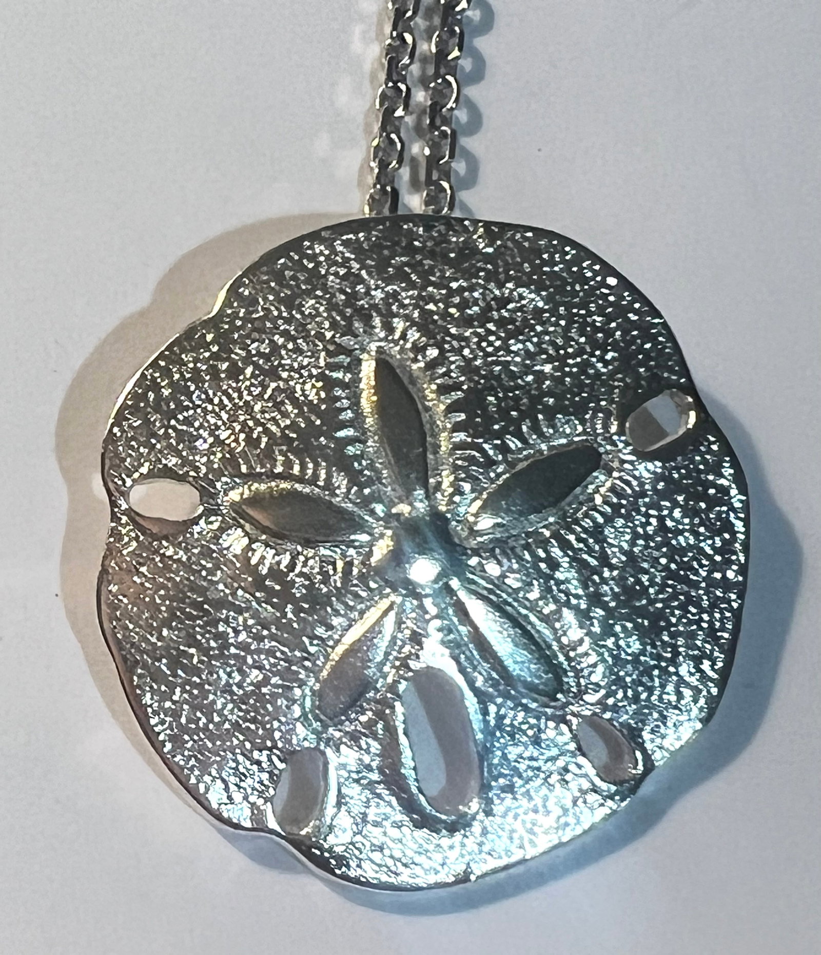 Sterling Silver Sand Dollar Pendant on a Long Chain (1 of 6)