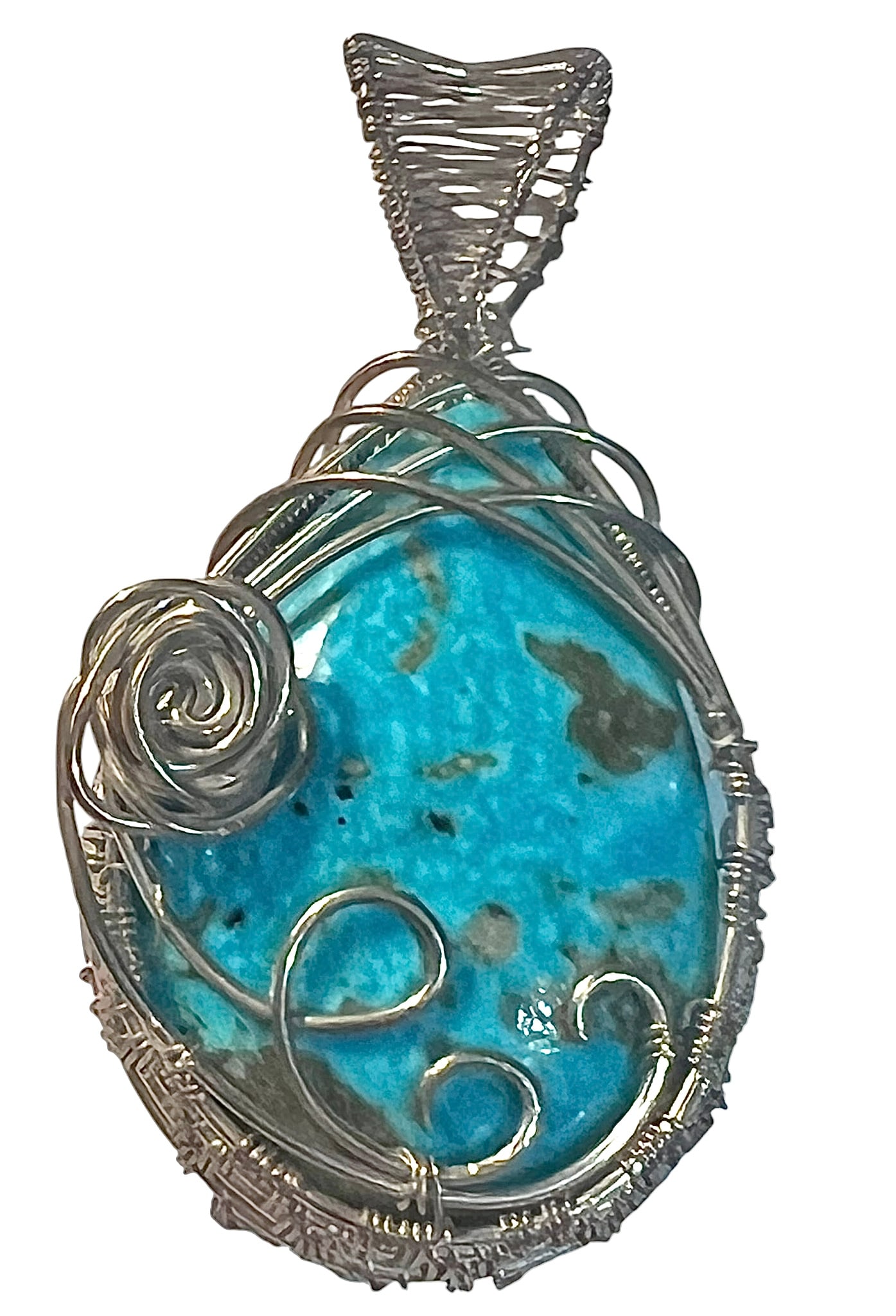 Large Turquoise Wire Wrapped Sterling Silver Pendant (1 of 5)