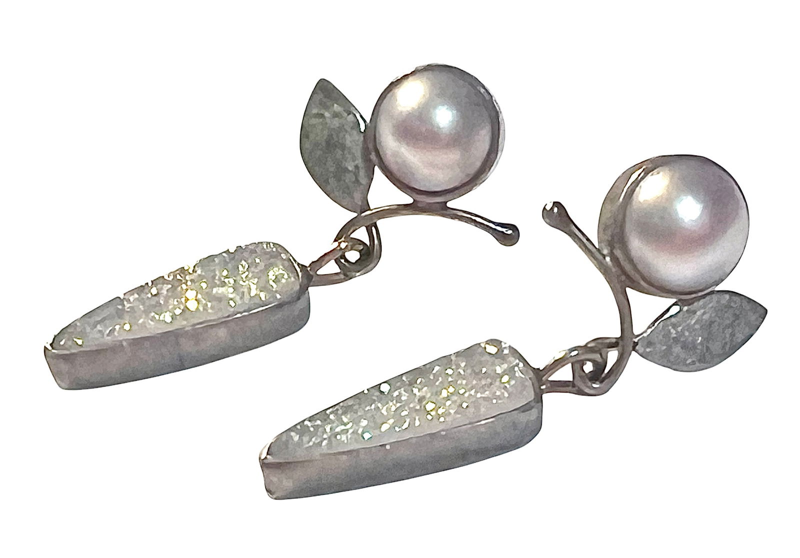 Sterling Silver and 14K Artisan Made Earrings with Pearls and.Druzy (1 of 7)