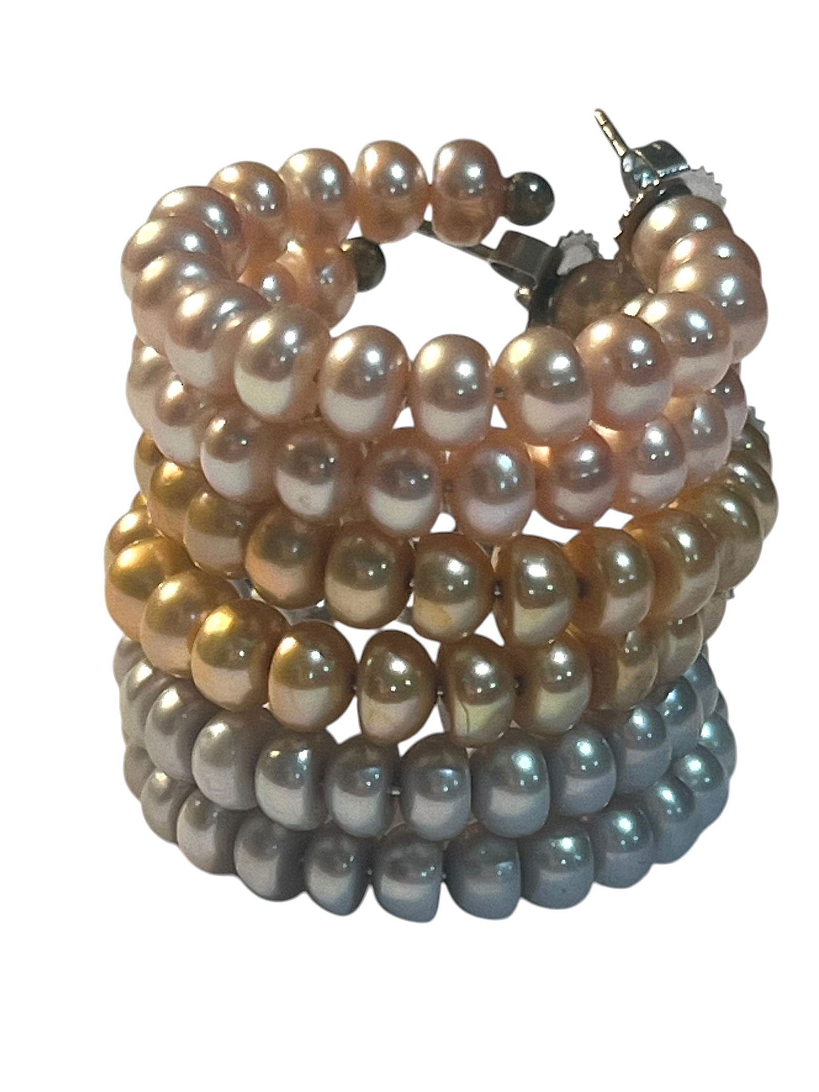 3 Pairs of Sterling and Pearl Hoop Earrings Three Different Shades (1 of 6)