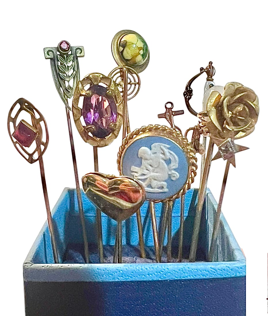 Lot of 14 Antique Victorian and Vintage Stick Pins in Gold and Gold Filled (1 of 10)