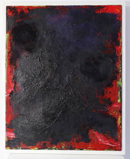 Abstr.Komposition,1982-1984, Norbert Prangenberg: Mischtechnik. Oel, Wasserfarbe und Pastell auf Leinwand. 50 x 40,5 cm; 53,5 x 43 cm (mit Rahmen). Auf der Leinwand rueckseitig mit Bleistift bezeichnet PRANGENBERG. Auf dem Keilrahmen bezeichnet und d