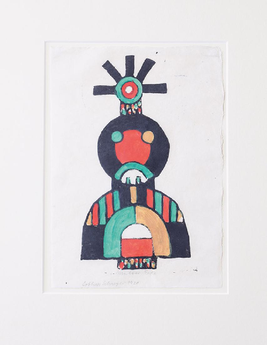 Lothar Schreyer (1886-1966): Watercolor, woodcut on paper. Leaf: 26.5 x 17 cm. Titled, signed and dated in the lower center: Mutter Erde, Lothar Schreyer 1920. Framed behind glass with passepartout., 1920