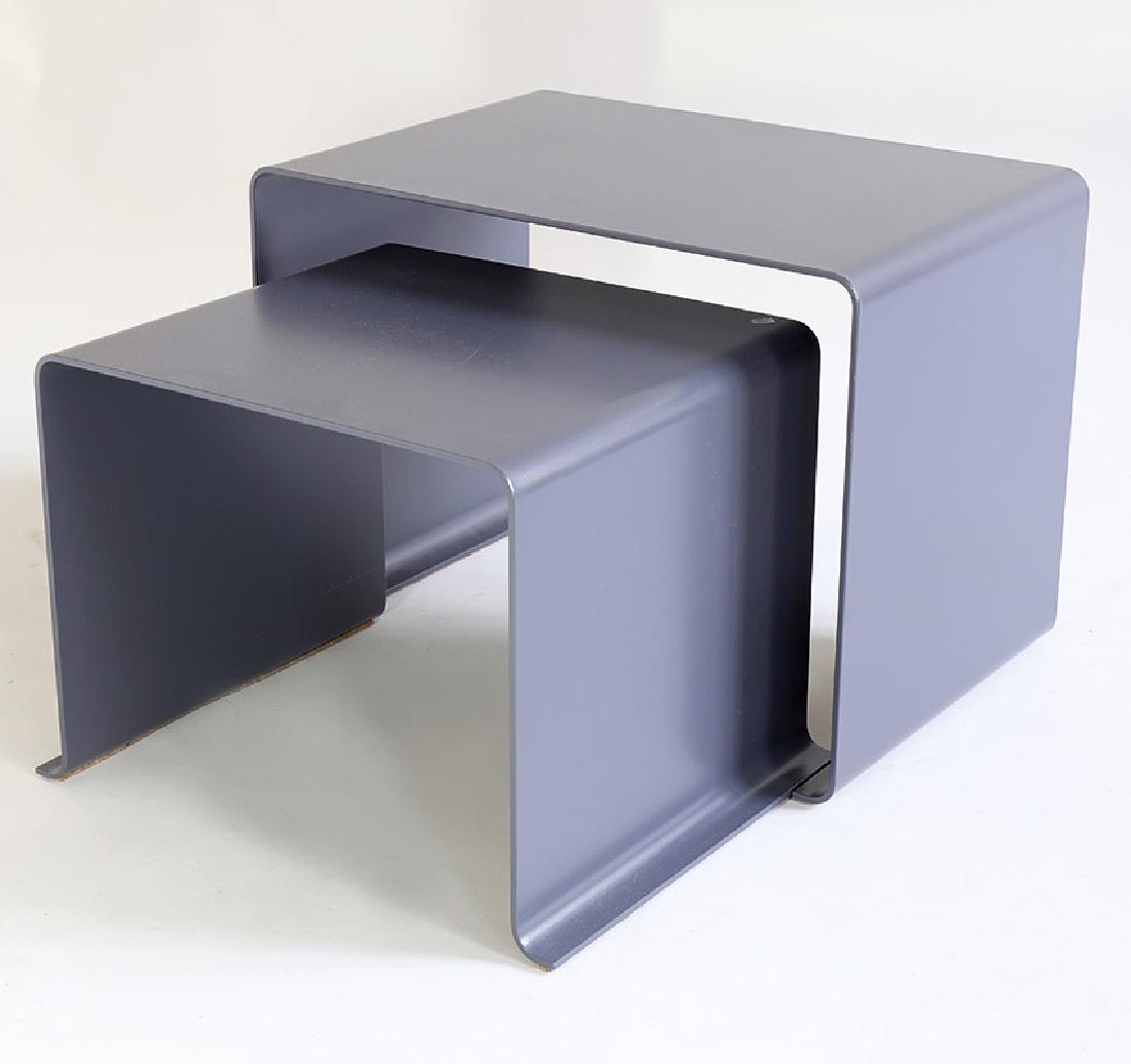 2 Table set Mod. 010, Dieter Rams and Thomas Merkel: Metal, graphite gray, 40 x 37 x 54 cm and 33 x 37 x 47 cm. Denoted SDR +., Design about 2000, In 1996, Thomas Merkel came to SDR + (SystemmÃ¶bel Dieter Rams), where he developed his own objects and