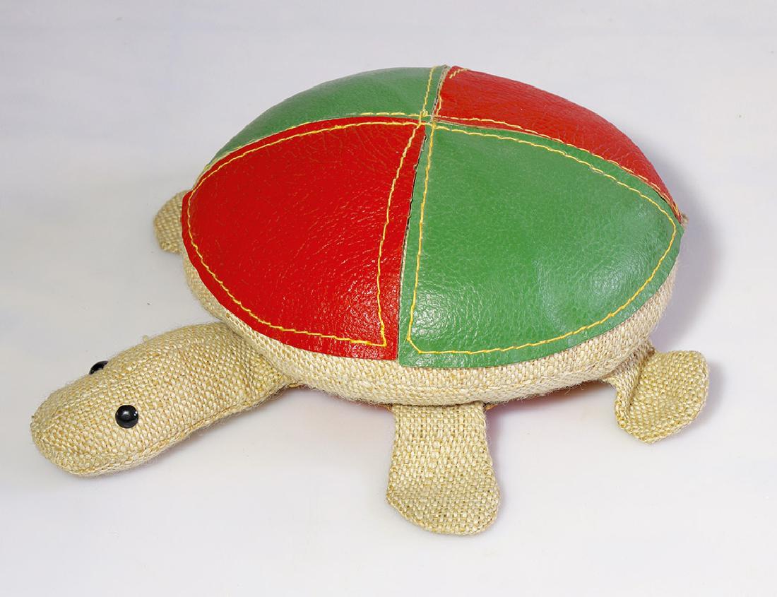 Turtle, Renate Müller, Leven KG: Jute, red and green leather. 10 x 33 x 26 cm., Design 1960s, Literature: Vgl. R 20th Century Gallery, Renate Müller Toys and Design, China 2010.