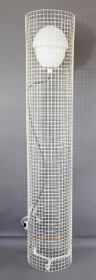 Floor Lamp model 1102 Gino Sarfatti, Arteluce: White coated metal wire, opal glass. H. 184 cm, D. 35 cm. Designated with transparent adhesive label Arteluce on the transformer, Design 1971, Literature: M. Romanelli & S. Severi, Gino Sarfatti, Oper