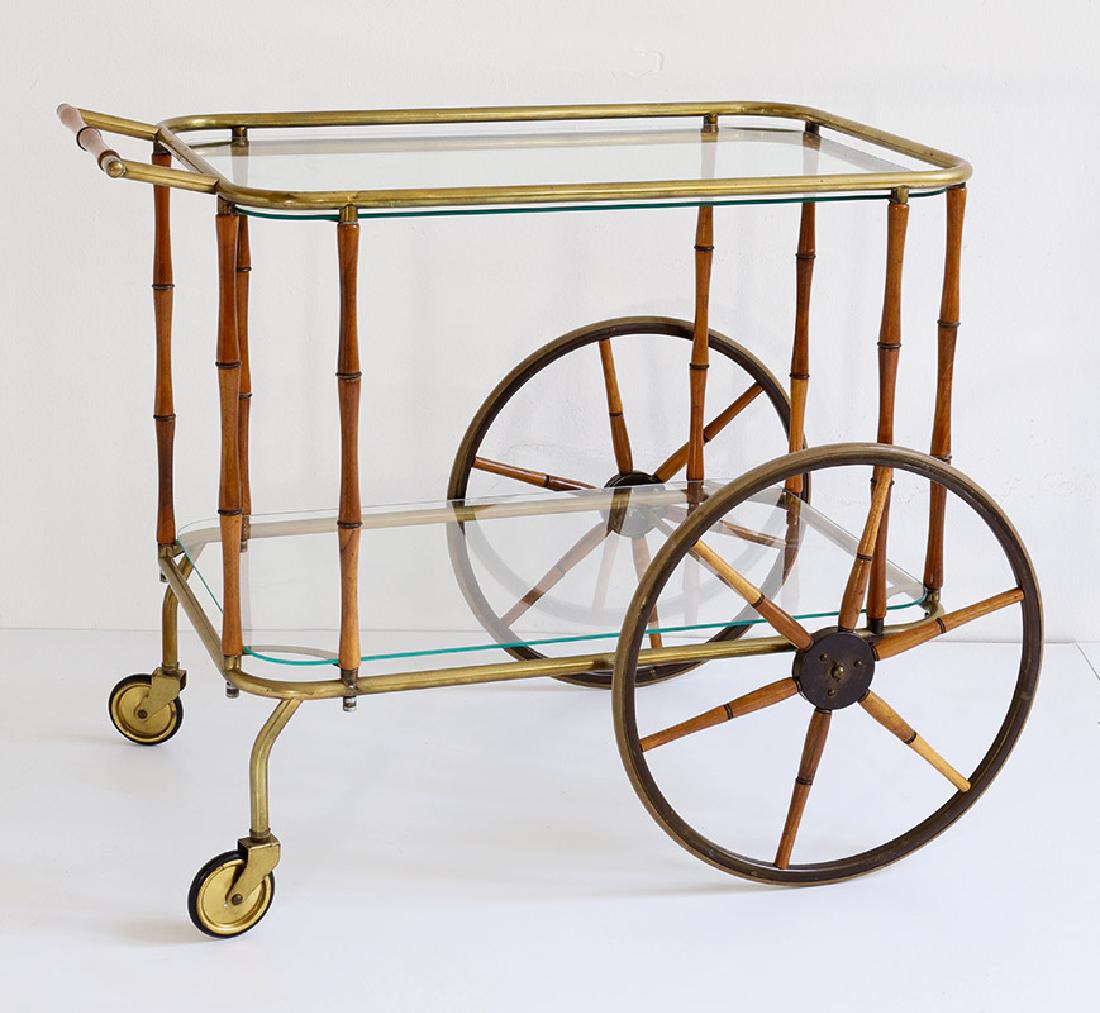 Tea cart Maison Jansen: Brass, wood, glass. 66 x 53 x 80 cm., 1950s