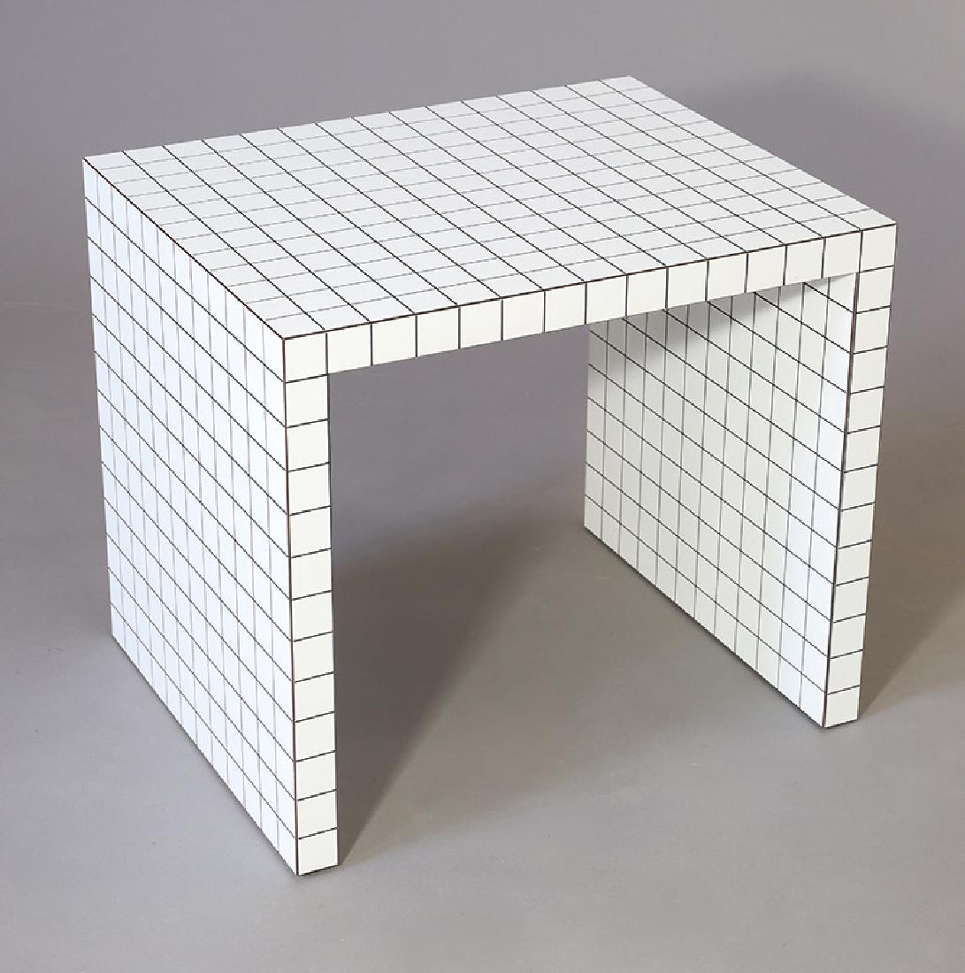 Stool Quaderna Superstudio Zanotta: Plywood construction with white-black checkered laminate. 40 x 45 x 36 cm., Design 1969/70, Literature: Albrecht Bangert, Italienisches MÃ¶beldesign, MÃ¼nchen 1989, Abb. S. 56.