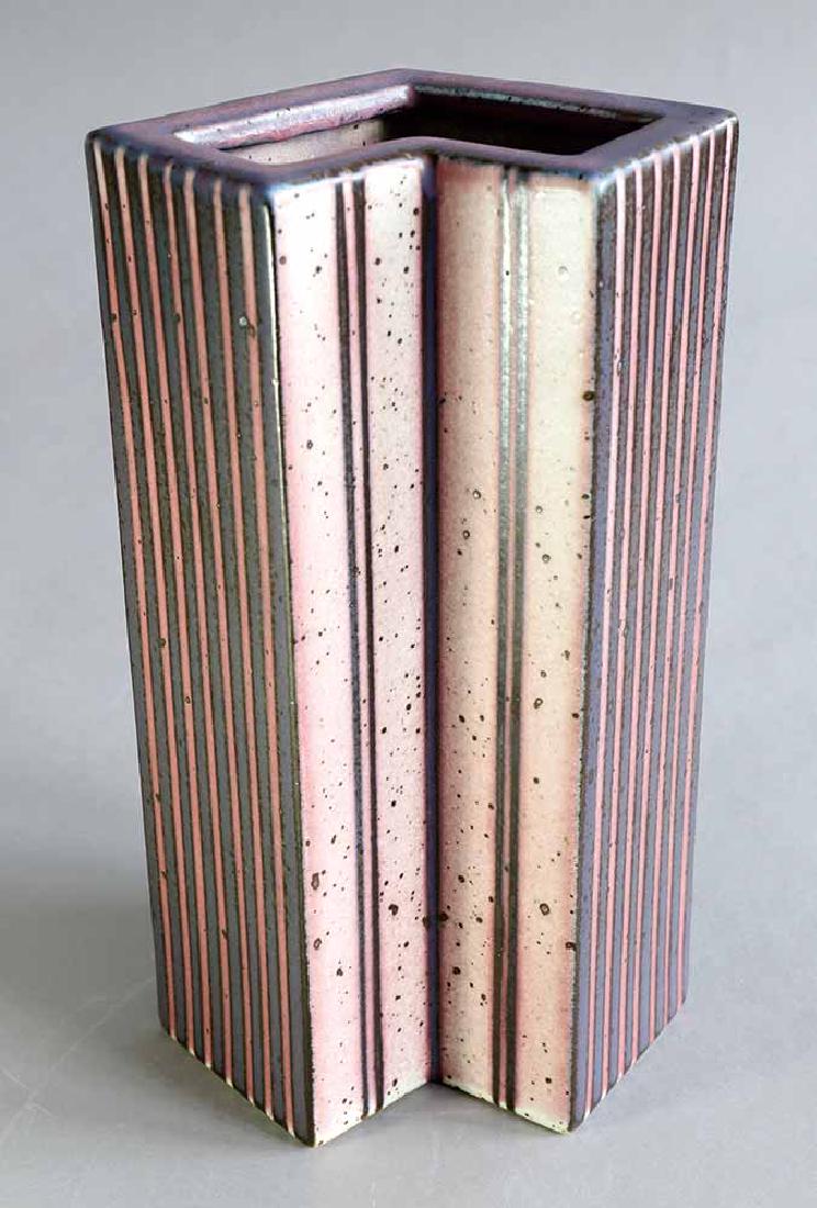 Karl Scheid, Vase, Ceramics: Vase. 2006. Ceramics. Porcelain tiles. Stripe-like vertical decor in brown, pink and beige. H. 27,8 cm. Marked on the bottom with workshop mark and date 06 (stamp). Provenance: Rhenish private collect