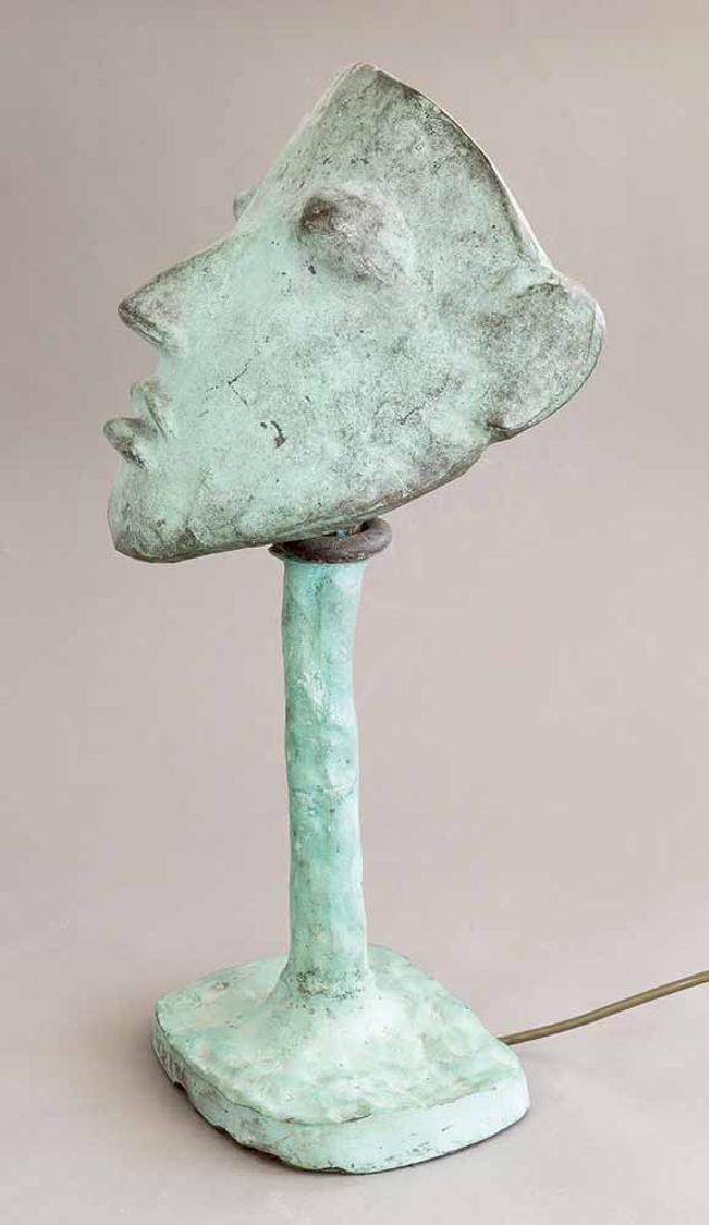 Elizabeth Garouste & Mattia Bonetti, limited Edition,: Limited table lamp Masque. Designed 1983. Cast bronze with patinated surface. 55 x 25 x 27 cm. Large version, several times marked on the foot, Number 25 of 150 copies. Two-piece form with mask and ba