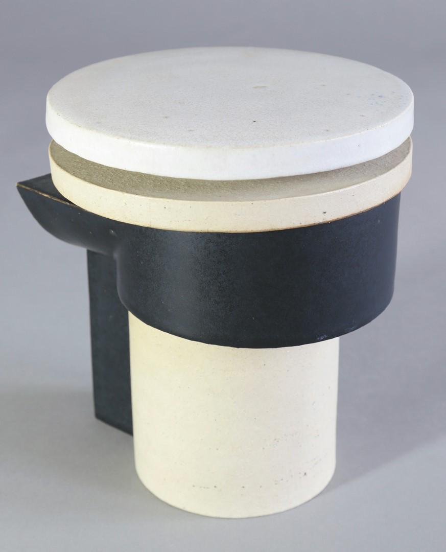 Fritz Vehring, Assemblage: Roller form. Assembly. 1977. Stoneware. Roll form composed of cylinders, discs and other elements. Various glazes. H. 19.3 cm. Marked on the bottom with workshop mark and dated FV.77 (scratched)., Lit