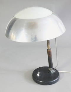 Karl Trabert, Schanzenbach & Co., Table Lamp / Desk: Table lamp / desk lamp. Designed around 1933. Metal, partly painted black and nickel-plated, wood and glass. 44 x 33 x 35-43 cm., Literature: Charlotte & Peter Fiell, 1000 Lights 1879 to 1959, Kö