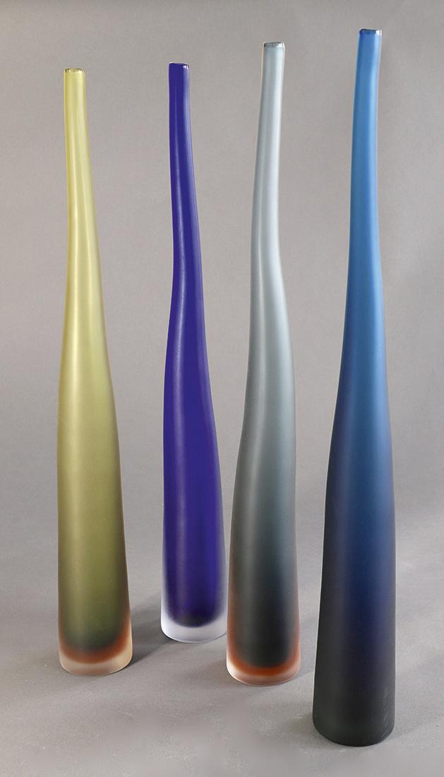 Laura Diaz de Santillana Arcade Antologia 4 Bottles: Laura Diaz de Santillana, Arcade, Venezia, 4 bottles of Bambu. 1998/99. Colored glass, polychrome and / or colorless overlaid. Matt surfaces. H. 53.5 - 55.2 cm. Inscribed on the bottom: ARCADE ANTOLOG