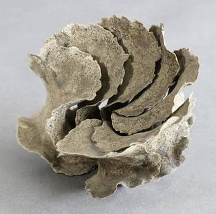 Ursula Morley-Price, Sculpture/ Leaf shapes: Ursula Morley-Price, Sculpture / leaf shapes. Ceramics. Form composed of several wafer-thin leaf elements. Multi-tone matt gray-brown glaze. H. 10.4 cm. Inscribed with workshop mark (embossed stamp) o