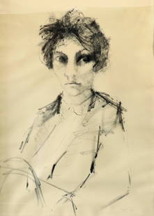 Enrique Brinkmann, large portrait of a woman, Cologne: Enrique Brinkmann, (*1938), Portrait. 1963. Drawing. Mixed media with Indian ink on paper. 100.5 x 71.5 cm. Embossing stamp of the paper manufacturer top right: Schoeller Parole. Signed and dated in p