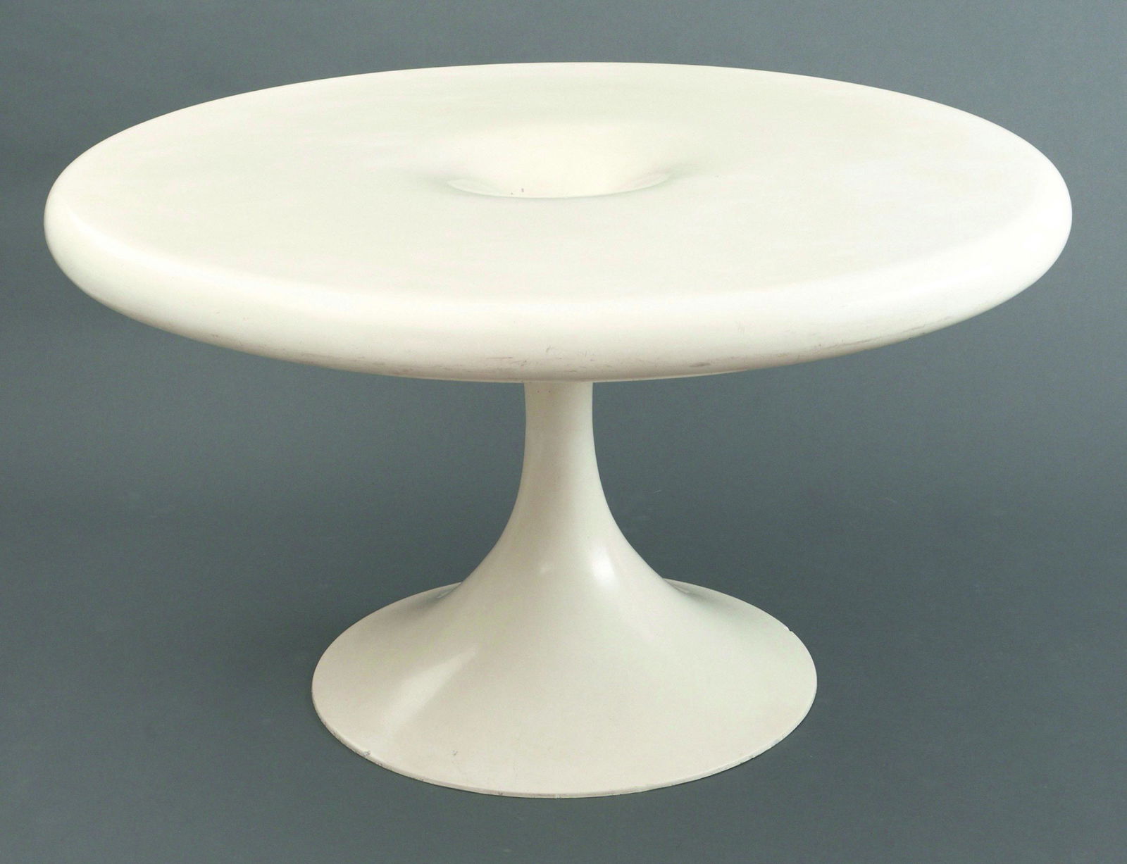 Eero Aarnio, Asko, Dining Table Model Kantarelli: Eero Arnio, Asko, Lahti, Dining table model Kantarelli. Designed in 1966. White lacquered, fiberglass-reinforced plastic. H. 71 x D. 128 cm.