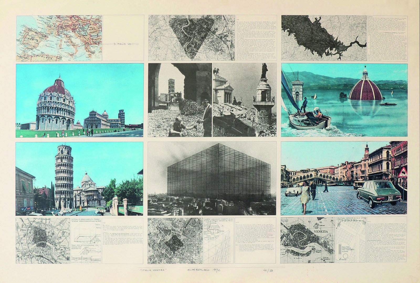 Superstudio signed and limited Graphic 'Italia Vostra': Superstudio, Signed and limited print 'Italia Vostra'. Designed in 1972. Multicolored screen printing. H. 69 x W. 99 cm. Marked with 'Italia Vostra' - Superstudio 1972 41/100.