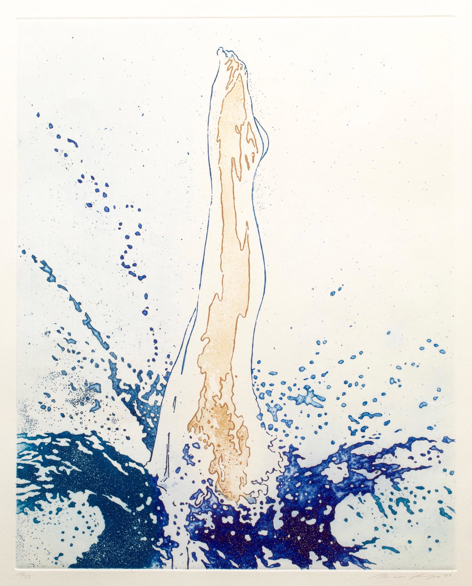 Werner Berges*, Color Etching: Werner Berges*, (1941 - 2017) Jump (sheet 2). 1979. Three-color etching on Guarro laid paper. Motif 40 x 32 cm (sheet 65 x 50 cm). Numbered in pencil lower left, signed and dated lower right: 14/33, W