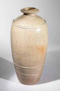 Richard Batterham, Large Vase: Richard Batterham Large vase. Stoneware, stone grey, slightly speckled glaze. Baluster shape, partially with surrounding profile rings in relief. H. 36.2 cm. Provenance: Acquired on the occasion of th