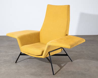 Otto & Ridi Kolb, Walter Knoll, rare lounge chair: Otto & Ridi Kolb Walter Knoll Rare lounge chair. Designed 1953. Black tubular steel and metal, wood, yellow fabric. 101 x 130 x 86 cm. Literature: Arno Votteler & Herbert Eilmann, 125 Jahre Knoll, Stu