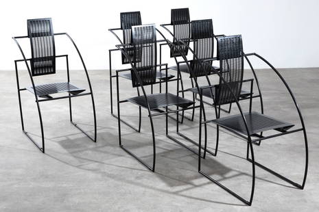 Mario Botta, Alias, 6 Chairs Model Quinta: Mario Botta Alias 6 chairs model Quinta. Designed 1985. Black painted steel wire and perforated metal. 94 x 45 x 57cm. Partly marked with 'Alias' sticker. Literature: Giuliana Gramigna, Repertorio del