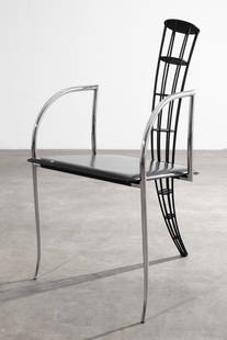 William K. Sawaya, Sawaya & Moroni, Chair Model Xaver: William K. Sawaya Sawaya & Moroni Chair, model Xaver. Designed 1988. Chromed and matt black painted metal, leather. 89 x 51 x 58 cm. Marked on the underside with 'Sawaya & Moroni' sticker.